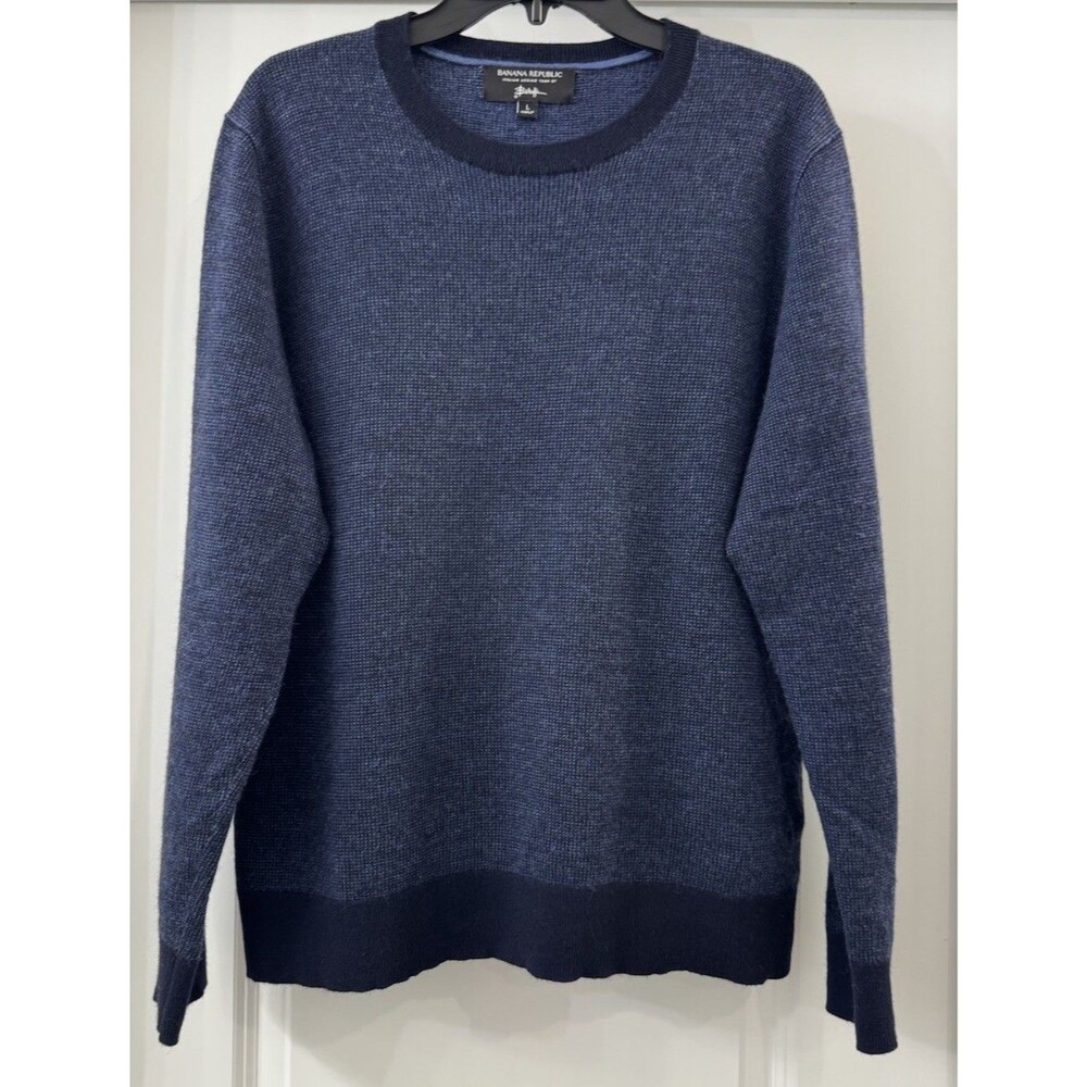 Banana Republic Merino Wool Sweater  Sz L Blue Italian Yarn Birdseye Oversized